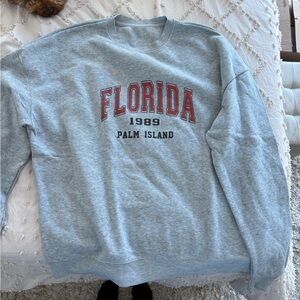 SHEIN Gray Florida Palm Island Crewneck Sweater